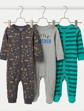 Gerber Boys 3-Pack Footed One-Pieces in Charcoal, Gray & Teal